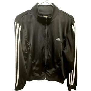 Adidas Men’s Essential Track Running Jacket  Black White 3 Stripes Zipper Sz L
